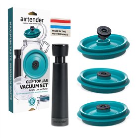 Airtender - Couvercle sous vide pour bocaux Mason - Avec pompe à vide - Set de 3 couvercles - Kit de démarrage - Compitable avec