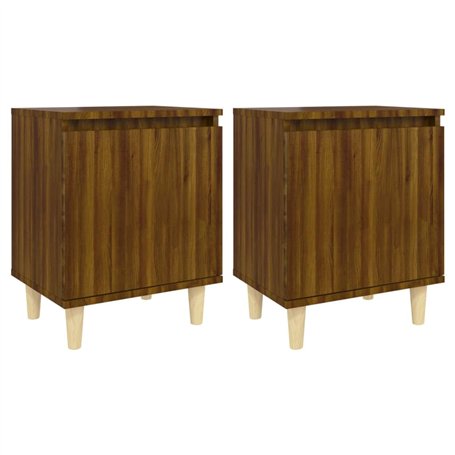 vidaXL Comodini Gambe in Legno Massello 2 pz Rovere Marrone 40x30x50cm