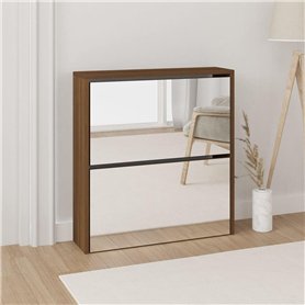 Bussandri Exclusive Armoire à chaussures avec miroir 2 compartiments Marron aspect chêne 63 x 17 x 67 cm