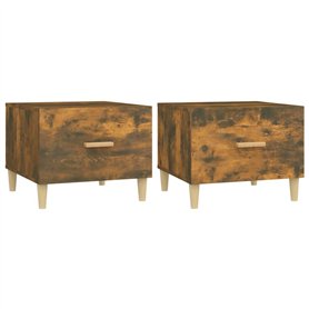 vidaXL 2X Tables Basses Tables d'Appoint Bouts de Canapé Tables de Salon Meubles de Salon Intérieur Chêne Fumé 50x50x40 cm Bois
