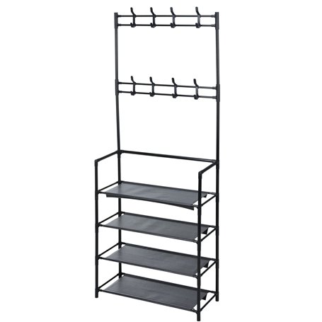 Home & Styling Porte-manteau multifonction en métal avec 4 étagères à chaussures