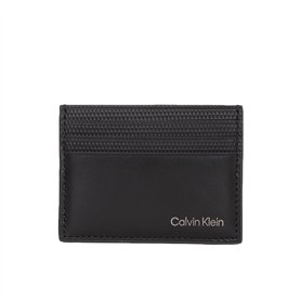 Calvin Klein Porte-cartes en cuir uni pour homme Noir