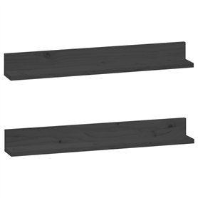 Mensole da Parete 2 pz Grigio 80x11x9cm Legno Massello di Pino