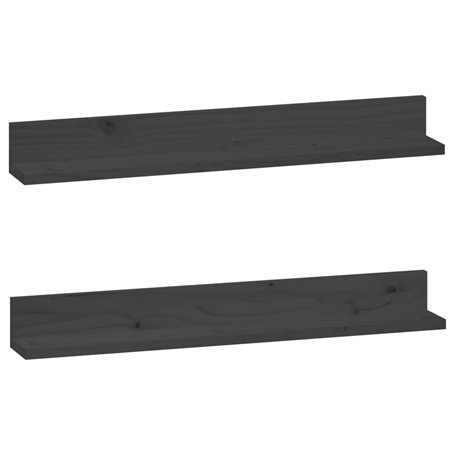 Mensole da Parete 2 pz Grigio 80x11x9cm Legno Massello di Pino