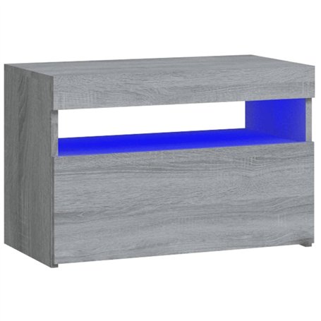 vidaXL Table de Chevet avec Lumières LED Table de Nuit Armoire de Chevet Armoire de Lit Meuble de Chambre Maison Sonoma Gris 60x