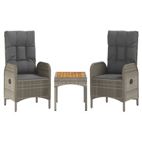 Salon de jardin 3 pcs avec coussins Gris Résine tressée