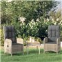 Salon de jardin 3 pcs avec coussins Gris Résine tressée
