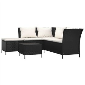 Salon de jardin 4 pcs avec coussins Noir Résine tressée
