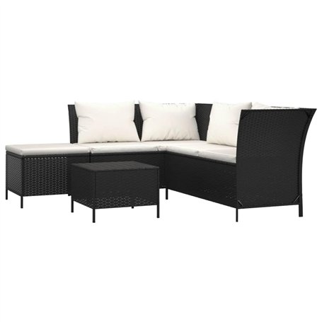 Salon de jardin 4 pcs avec coussins Noir Résine tressée