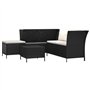 Salon de jardin 4 pcs avec coussins Noir Résine tressée