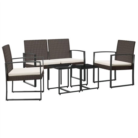 vidaXL Ensemble à Manger de Jardin 5 pcs et Coussins Marron rotin PP