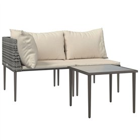 vidaXL Salon de Jardin 3 pcs avec Coussins Gris Résine tressée