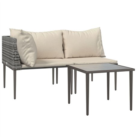 vidaXL Salon de Jardin 3 pcs avec Coussins Gris Résine tressée