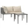 vidaXL Salon de Jardin 3 pcs avec Coussins Gris Résine tressée