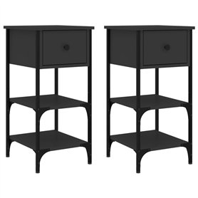 vidaXL Tables de Chevet 2 pcs Noir 34x36x70 cm Bois d’ingénierie