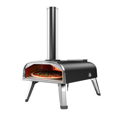 LIVIN' Four à pizza en bois – Thermomètre intégré et pierre à pizza en bois incluse – Machine à pizza en acier inoxydable pour d