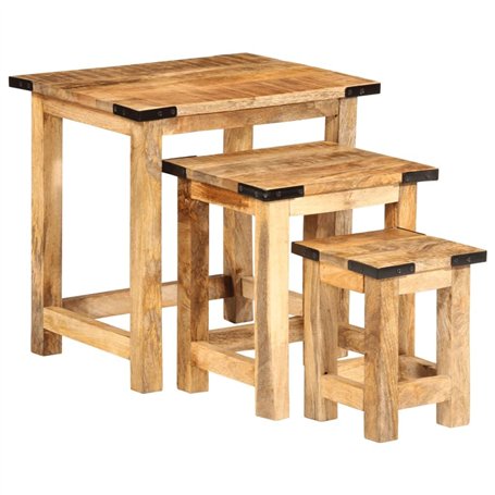 vidaXL Tables d'appoint gigognes 3 pcs Bois de manguier Massif Brut
