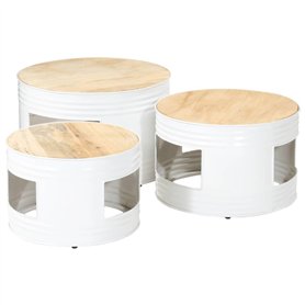 vidaXL Tables de Bar Forme Tambour 3 pcs Bois de manguier Massif Brut