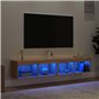 vidaXL Meubles TV avec Lumières LED 2 pcs, Armoires de Télévision Murales, Meubles Télé Suspendus avec Rangement Salon, Moderne,