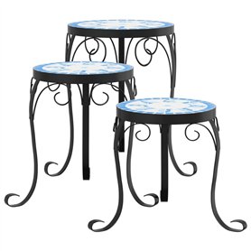 vidaXL Supports pour plantes 3 pcs bleu et blanc céramique