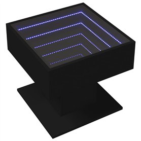 vidaXL Table basse noire avec lumières LED RVB - Bois d'ingénierie - 50 x 50 x 45 cm - Pour salon/chambre à coucher