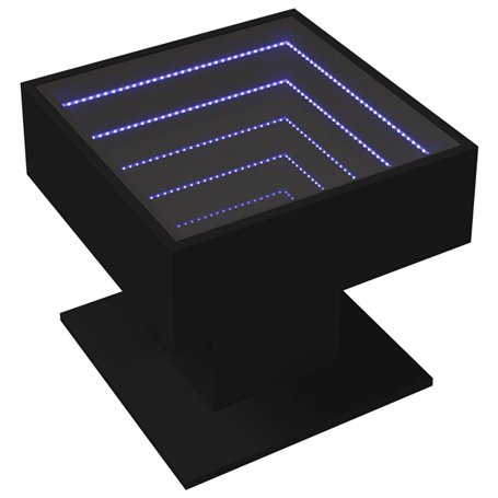 vidaXL Table basse noire avec lumières LED RVB - Bois d'ingénierie - 50 x 50 x 45 cm - Pour salon/chambre à coucher
