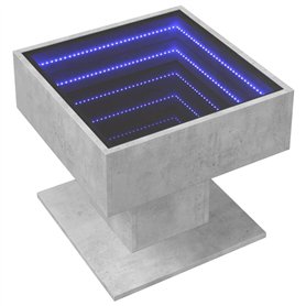 vidaXL Table basse - Miroir LED Infinity - Bois d'ingénierie - Gris béton - 50 x 50 x 45 cm - RVB - Moderne - Pour salon