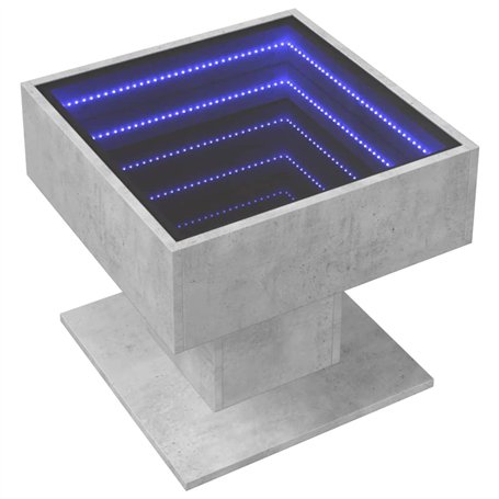 vidaXL Table basse - Miroir LED Infinity - Bois d'ingénierie - Gris béton - 50 x 50 x 45 cm - RVB - Moderne - Pour salon