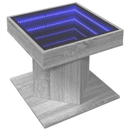 vidaXL Table basse en bois d'ingénierie Sonoma grise avec miroir LED Infinity - Meubles de salon modernes - 50 x 50 x 45 cm