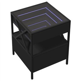 vidaXL Table de chevet LED Infinity noire 40 x 40 x 51 cm – Cadre en bois et métal avec lumières RVB
