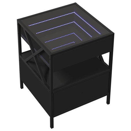 vidaXL Table de chevet LED Infinity noire 40 x 40 x 51 cm – Cadre en bois et métal avec lumières RVB