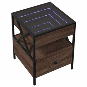 vidaXL Table de chevet en chêne marron – Table de nuit miroir LED Infinity 40 x 40 x 51 cm