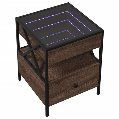 vidaXL Table de chevet en chêne marron – Table de nuit miroir LED Infinity 40 x 40 x 51 cm