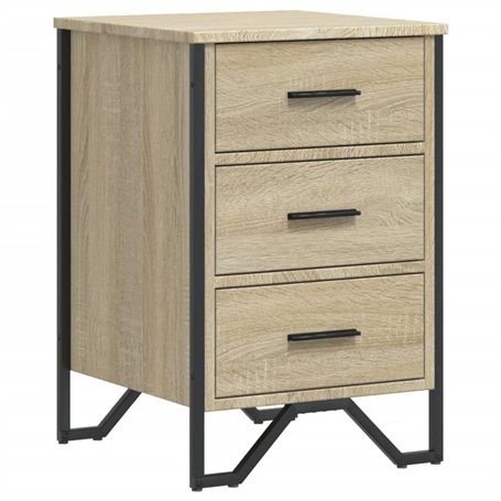 vidaXL Table de chevet - Table de chevet 3 tiroirs en chêne sonoma - Pieds en bois et métal - Meuble de chambre à coucher 40 x 4