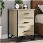 vidaXL Table de chevet - Table de chevet 3 tiroirs en chêne sonoma - Pieds en bois et métal - Meuble de chambre à coucher 40 x 4