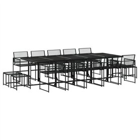 vidaXL Ensemble à Manger de Jardin 15 pcs Noir résine tressée