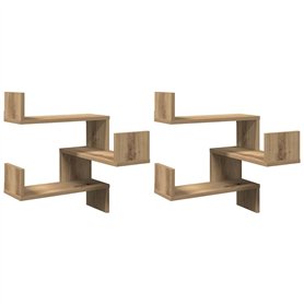 vidaXL Étagères d'angle murales 2 pcs chêne Artisanal 40x40x49