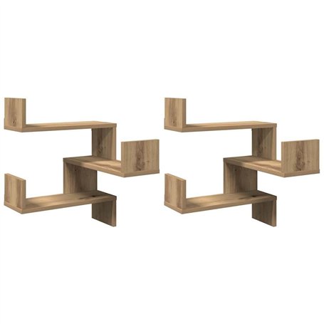 vidaXL Étagères d'angle murales 2 pcs chêne Artisanal 40x40x49