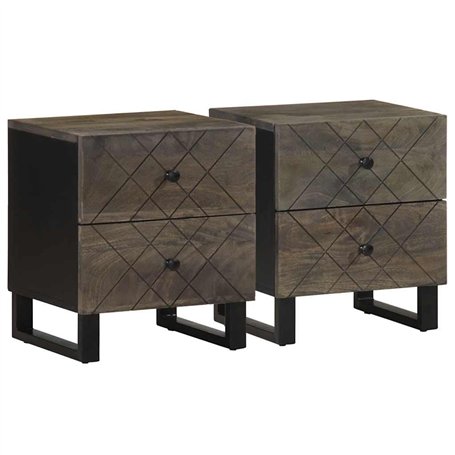 vidaXL Tables de Chevet 2 pcs Noir 40x33x46 cm Bois de manguier Solide