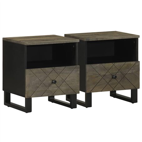 vidaXL Tables de Chevet 2 pcs Noir 40x33x46 cm Bois de manguier Solide