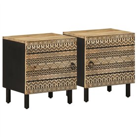 vidaXL Tables de Chevet 2 pcs Noir Bois de manguier Massif Brut