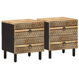 vidaXL Tables de Chevet 2 pcs Noir Bois de manguier Massif Brut