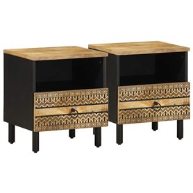 vidaXL Tables de Chevet 2pcs Noir 40x33x46cm Bois manguier Massif Brut