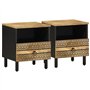 vidaXL Tables de Chevet 2pcs Noir 40x33x46cm Bois manguier Massif Brut