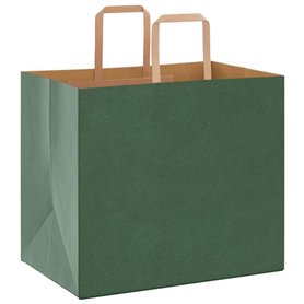 vidaXL Sacs en Papier Kraft 50 pcs avec poignées Vert 32x22x28 cm