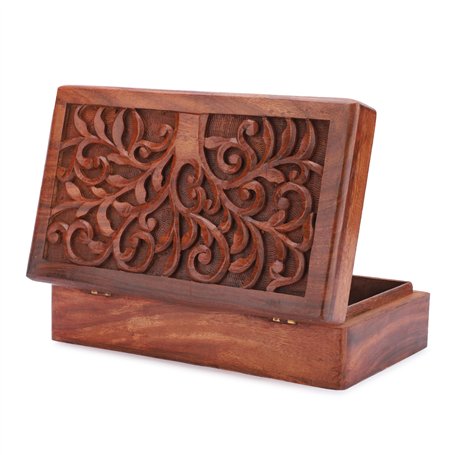 Ajuny Boîte Rangement Bijoux en bois Sculptée Multifonctionnelle Décorative Style Vintage Porte Bijoux Coffre au Trésor Organisa