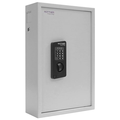 Rottner Coffre à clés Keytronic 100 en acier gris - Serrure électronique mécanique - Porte-clé réglable - 100 crochets - 100 por