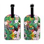 Étiquette de bagage élégante avec imprimé oiseaux tropicaux et feuilles de plantes, accessoire essentiel pour valises, sacs à do