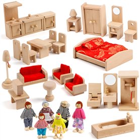 KABENFIS 5 Set Dollhouse Meubles Accessoires avec Une Famille de 6 poupées Décoration Faire Semblant de Jouer Jouets pour Filles
