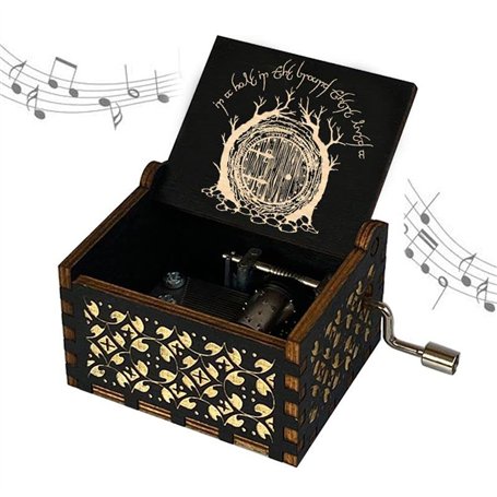 TopLucky Boîte à musique en bois noir gravée à manivelle sur le thème du Seigneur des Anneaux pour anniversaire